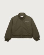 Script Puffer Jacket Olive front view