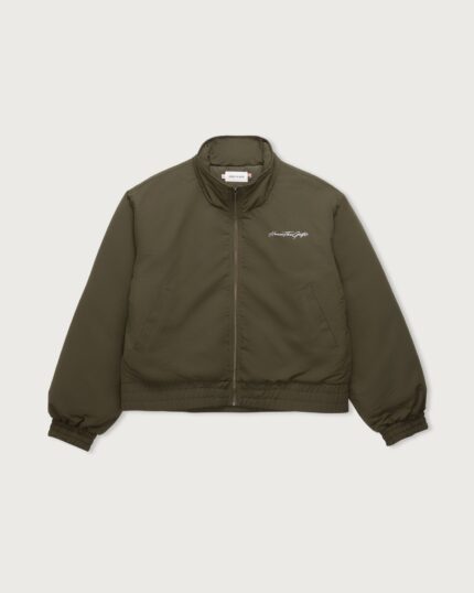 Script Puffer Jacket Olive front view