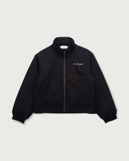 Script Puffer Jacket Black front view