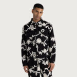 Floral Ribbon Button Up Black worn by model