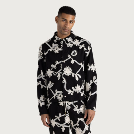 Floral Ribbon Button Up Black worn by model