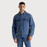 Washed Twill Trucker Indigo worn by model