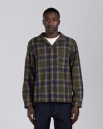 Plaid Flannel Overshirt Olive worn by model