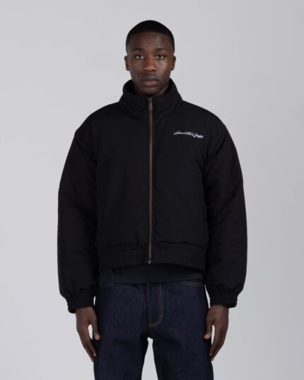 Script Puffer Jacket Black worn by model