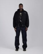 Script Puffer Jacket Black streetwear look