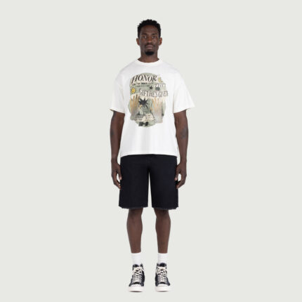 Frayed Edge 11 inch Denim Bermudas Black worn by model