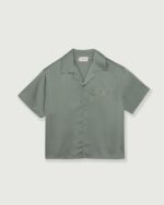 Satin Chest Logo Camp Collar Sage front view