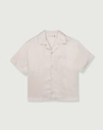 Satin Chest Logo Camp Collar Sand front view