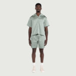 Satin Drawcord 7 inch Shorts Sage worn by model