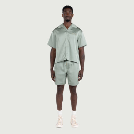 Satin Drawcord 7 inch Shorts Sage worn by model