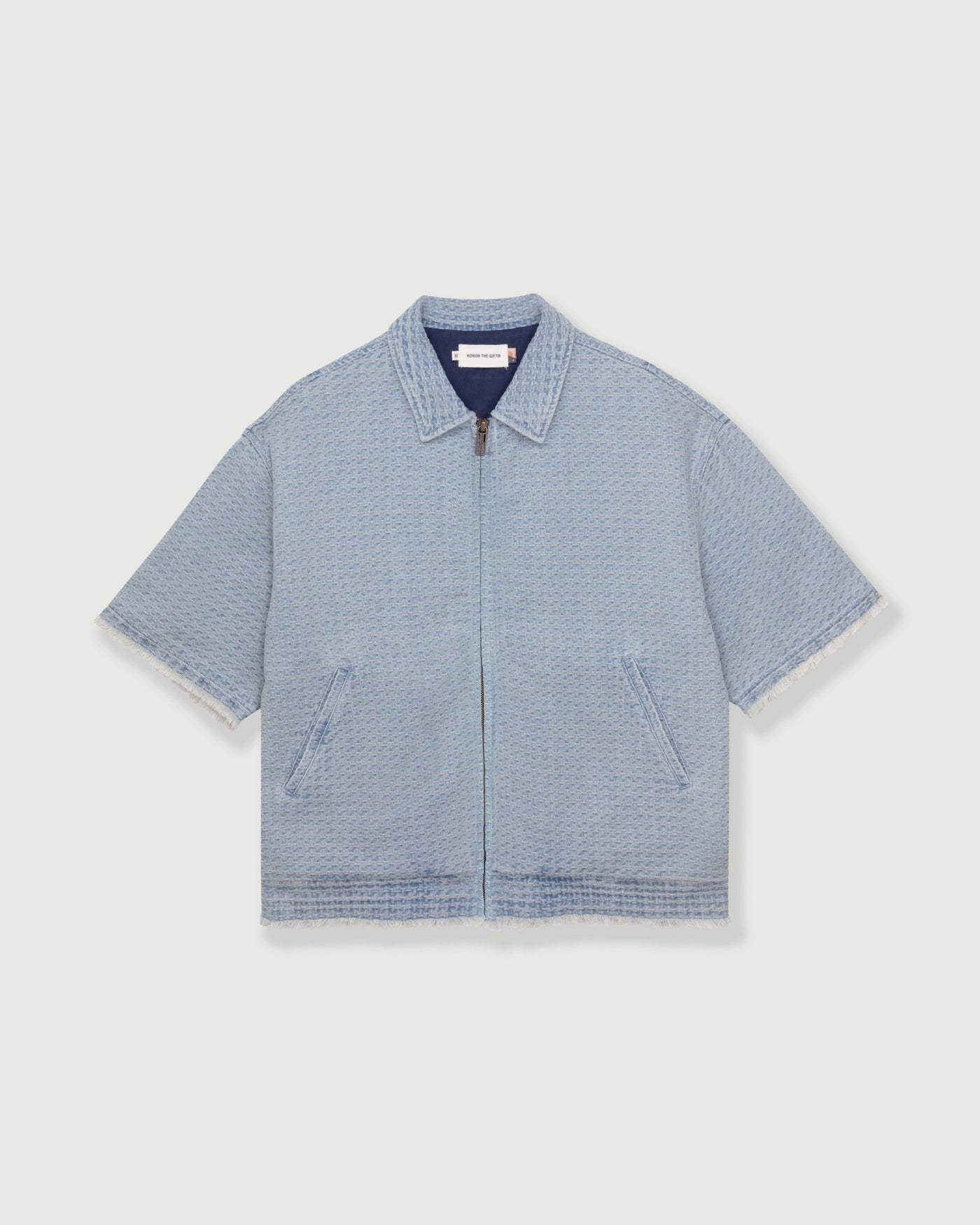 Vintage Indigo Zip Front Short Sleeve - Light Indigo Vintage Indigo Zip Front Short Sleeve Light Indigo front view