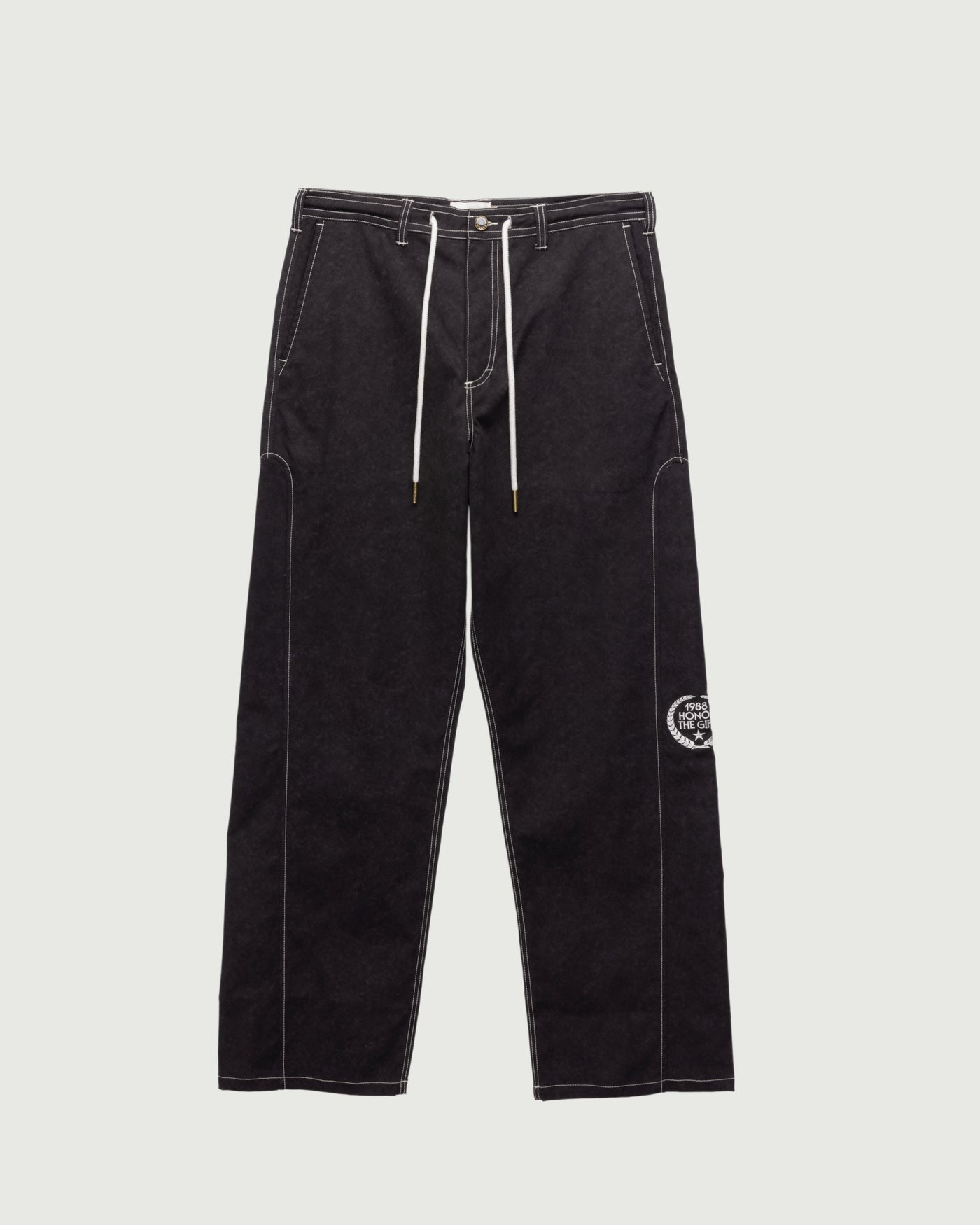Twill Embroidered Pant - Black Twill Embroidered Pant Black front view
