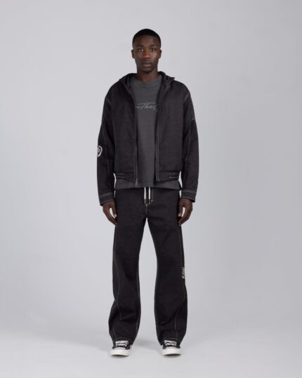 Twill Embroidered Pant Black worn by model