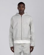 Twill Hooded Jacket Stone worn by model