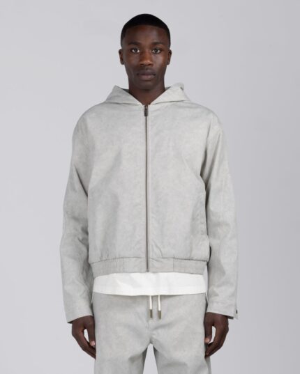 Twill Hooded Jacket Stone worn by model