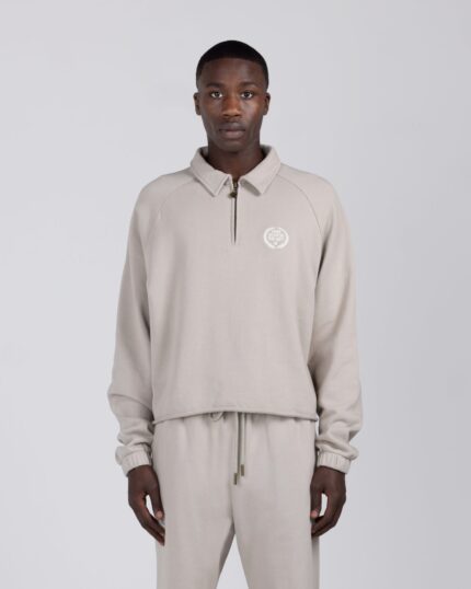 Vintage Terry Quarter Zip Vintage Stone worn by model